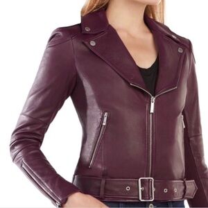 BCBG Maxazria Burgandy Moto Leather Jacket XS